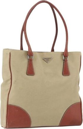 Prada Pre-owned Tote Bags, female, Beige, Size: ONE SIZE Pre-owned Canvas Tote