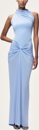 Nocturne Draped Halter Neck Ruched Maxi Dress in Blue at Nordstrom, Size X-Small Eu