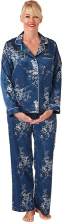 Marlon Womens Bea Piped Printed Satin Revere Collar Pyjama, Ocean Blue, 22-24