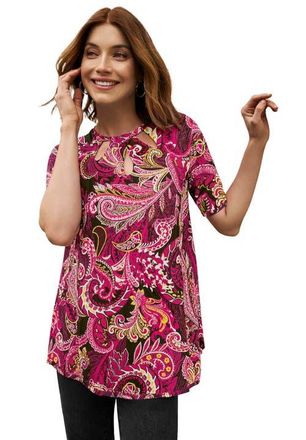 Jessica London Stretch Knit Cutout Swing Tunic in Pink Burst Paisley at Nordstrom, Size 12