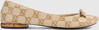 Gucci Womens Crystal Ballerina With Bamboo, Beige, GG Canvas