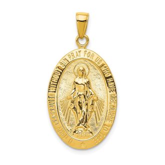 Diamond2Deal 10k Yellow Gold Gold Satin and Polished Finish Miraculous Medal Pendant