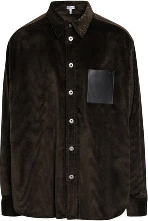 Loewe Corduroy overhemd met leren zak - Heren - Overhemden - Bruin - Maat: 3XS Corduroy