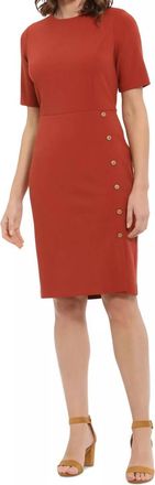 London Times Button-Trim Sheath Dress In Terracotta