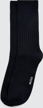 Moss Navy Fine Ribbed Socks