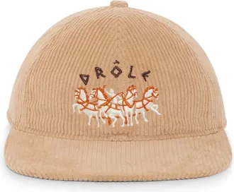 Dr&ocirc;le de Monsieur Flat Drule Horses Embroidery Cap - Heren - Accessoires - Beige - Maat: ONE Size Katoen
