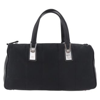 Chanel Square Stitch Boston Quilted Nylon Black Nylon Handbag (Pre-Owned)