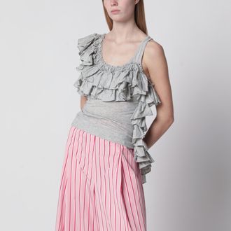 Dries Van Noten Grey m&eacute;lange tank top with ruffles