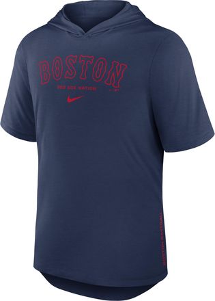 Nike Boston Red Sox Arched Wordmark Nike Mens Dri-FIT MLB Hooded T-Shirt in Blue | 03NB44BBQ-6XV