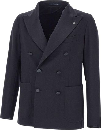 Tagliatore V-Neck Double Breasted Jacket with Wide Lapels and Structured Silhouette