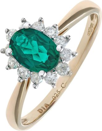 Jewelco London 9ct Gold 1/4ct Diamond Oval Emerald Royal Oval Cluster Ring 10mm - PR1AXL0470YEM