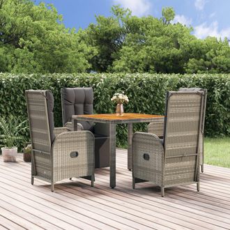 vidaXL Set Comedor De Jard&iacute;n 5 Piezas Con Cojines Rat&aacute;n Sint&eacute;tico Gris Vidaxl