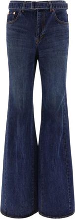 sacai Geriemde Wijd uitlopende Jeans - Dames - Flared Jeans - Blauw - M - Katoen - Jeans