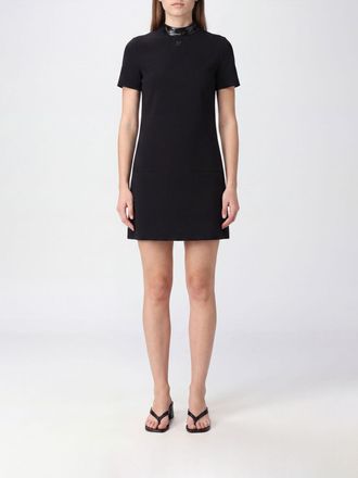 Courr&egrave;ges A-Line Cr&ecirc;pe Mini Dress with High Neck and Short Sleeves
