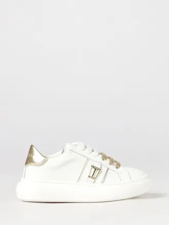 Twinset Girls Leather Low-Top Trainers with Monogram Pattern and Metallic Logo