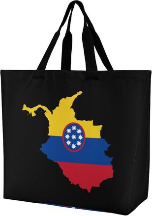 Generic Flag Map of Colombia Reusable Shopping Bags Large Capacity Grocery Bag Heavy Duty Tote for Women 40x40x16cm