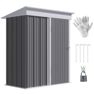 OUTSUNNY Steel Garden Shed - Small Lean-to Shed for Bike Tool - 5x3 ft - Grey | TJ Hughes Dark Grey