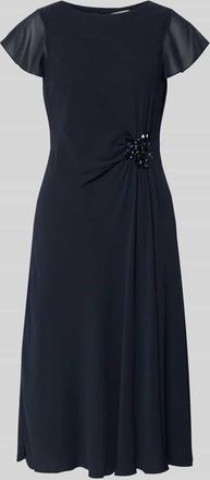 Christian Berg Cocktail Knielanges Cocktailkleid mit Ziersteinbesatz in Marine Melange, Gr&ouml;&szlig;e 34