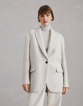 Brunello Cucinelli Womens Mother Of Pearl Wool Relaxed Jacket, Size 42