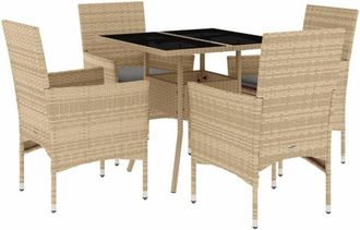 vidaXL Set Comedor Jard&iacute;n 5 Pzas Cojines Rat&aacute;n Sint&eacute;tico Vidrio Beige Vidaxl