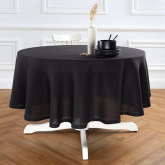Solino Home Linen Round Tablecloth - Sonoma Hemstitch in Black at Nordstrom, Size Medium