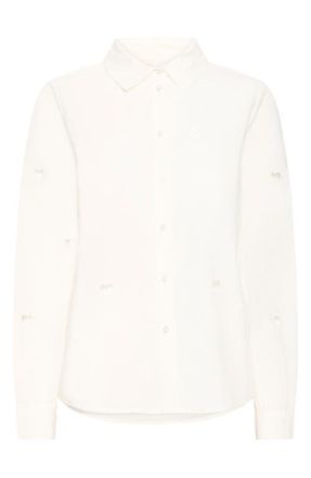 Ichi Ihlovely Heart Cutout Button-Up Top in Cloud Dancer at Nordstrom, Size 10 Us