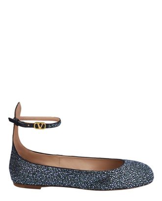 Valentino Tan-Go Crystal-Embellished Denim Ballet Flats
