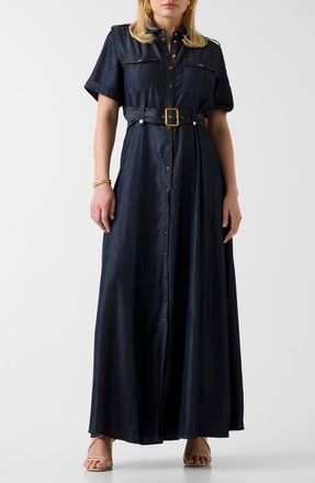 Marciano Katie Belted Denim Maxi Dress in Dark Blue at Nordstrom, Size 2 Us
