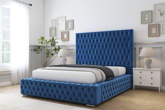 Comfort Beds Ambassador Plush Bed Frame With Mattress-50 Upholstered in Navy | Size: Single