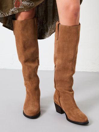 Fat Face FatFace Tan Brown Suede Mid Heel Knee High Boot