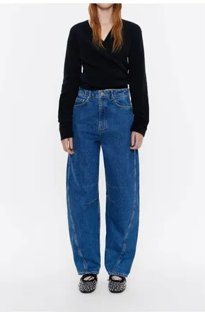 Bimba & Lola Barrel Mid-Rise Jeans in Medium Blue at Nordstrom, Size 42