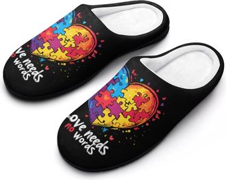 Generic Autism Love Needs No Words Mens House Slippers Memory Foam Washable Cotton Slip on Home Shoes