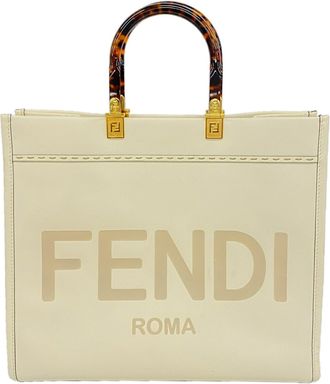 Fendi Light Brown White Leather Tote Bag (Pre-Owned)