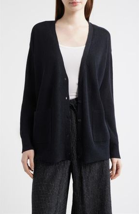 Eileen Fisher Organic Linen & Organic Cotton Cardigan in Black at Nordstrom, Size Xx-Small