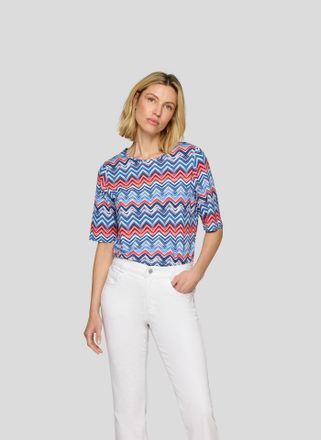 Rabe Rundhalsshirt RABE, Damen, Gr. 38, blau (marine), Web, Obermaterial: 92% Viskose, 8% Elasthan, gemustert, h&uuml;ftbedeckend, Rundhals, Shirts Rundhalsshir