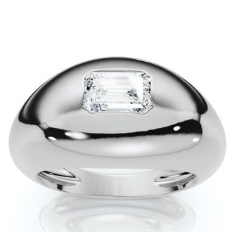 Pompeii3 1/2Ct Sideways Emerald Bezel Stackable Dome Band 14k Gold Lab Grown EF/VS