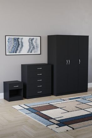 Home Discount Vida Designs Riano 3Pc Bedroom Set - 5 Drawer Chest, 3 Door Wardrobe in Black