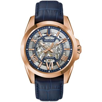 Bulova Sutton Automatic Mens Blue Watch 97A161 Leather - One Size