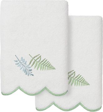 Linum Home Textiles 100% Turkish Cotton Fern Toss Scallop 2Pc Embellished Hand Towel Set