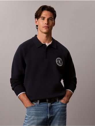 Calvin Klein Jeans Calvin Klein Mens Varsity Logo Polo Sweater - Blue - XL