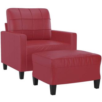 vidaXL Sill&oacute;n Con Taburete Cuero Sint&eacute;tico Rojo Tinto 60 Cm Vidaxl