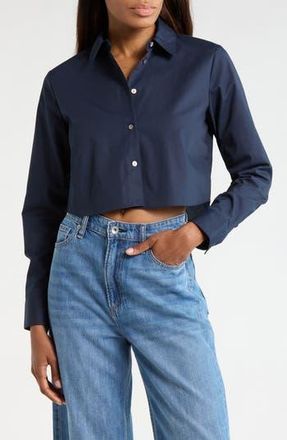 Theory Crop Poplin Button-Up Shirt in Navy at Nordstrom Rack, Size X-Large