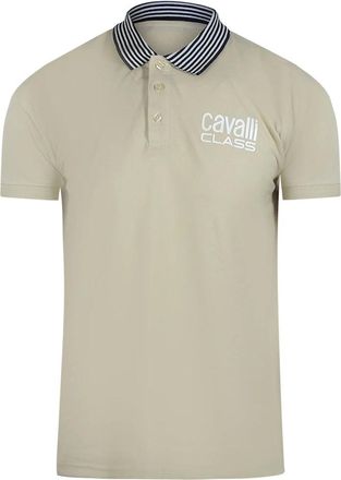 Roberto Cavalli Mens Cavalli Class Striped Collar Beige Polo Shirt - Tan - Size: 38