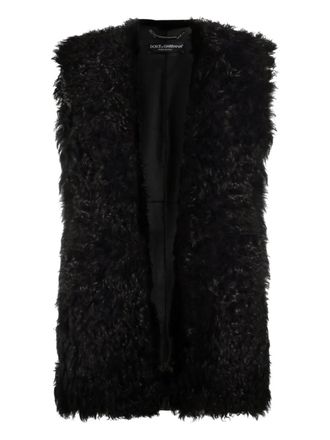 Dolce & Gabbana hooded shearling gilet - women - Lambskin - 40 - Black