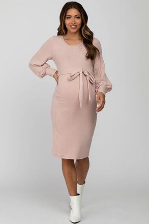 Pinkblush Soft Brushed Waist Tie Bubble Sleeve Dress at Nordstrom, Size X-Large