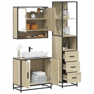 Berkfield Home 3 Piece Bathroom Furniture Set Sonoma Oak Engineered Wood in Brown