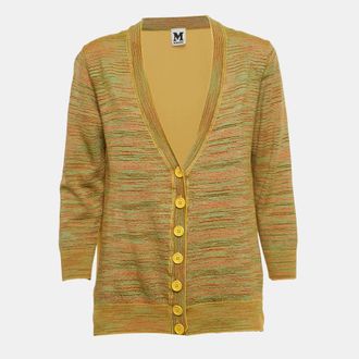 M Missoni Yellow Stripe Knit And Silk Buttoned Cardigan
