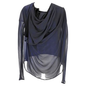 Haider Ackermann Draped Top in Navy Blue Silk