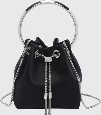 Jimmy Choo London Mini borsa Bon Bon in raso con manico metallico e coulisse