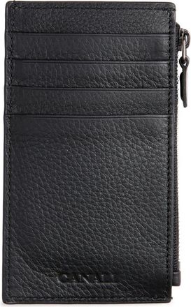 Canali Tumbled Calfskin Card Holder with Zip in Black at Nordstrom